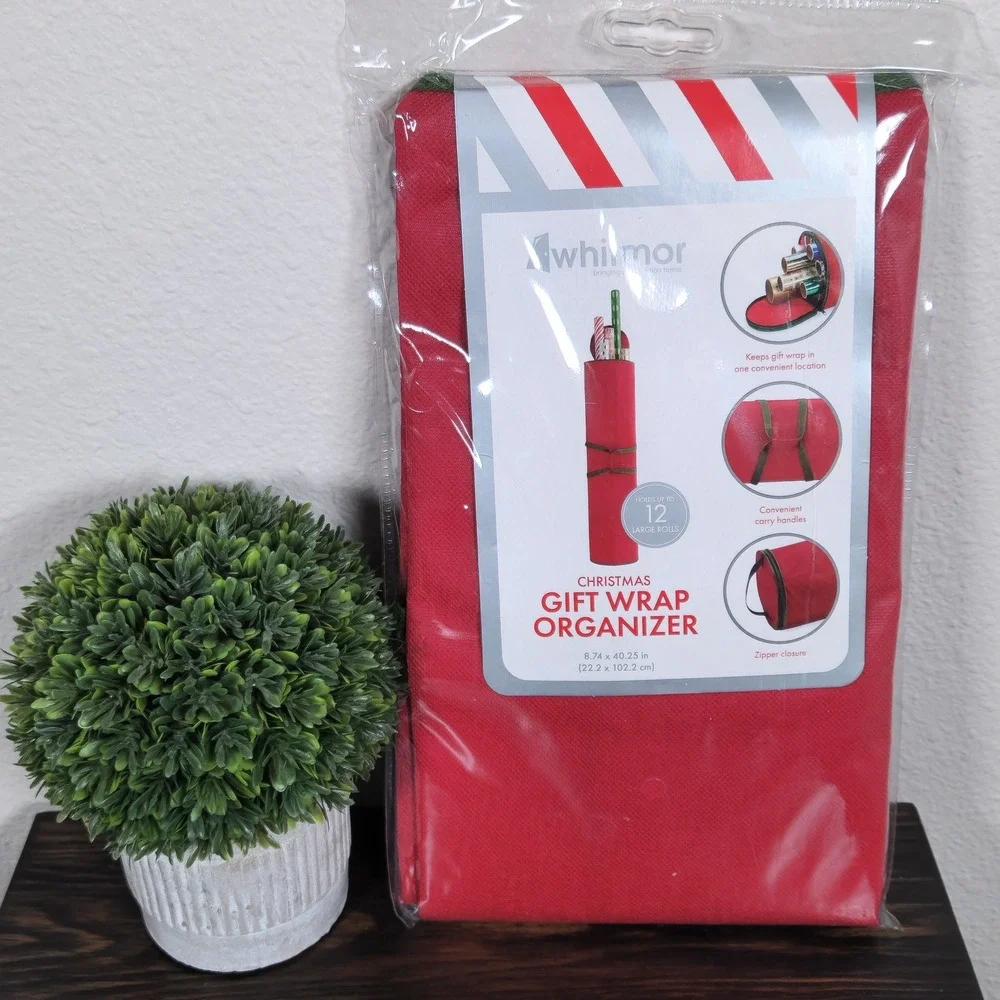 Whitmor Christmas Red Gift Wrap Organizer Holds 12 Large Rolls 8.74x40.25in